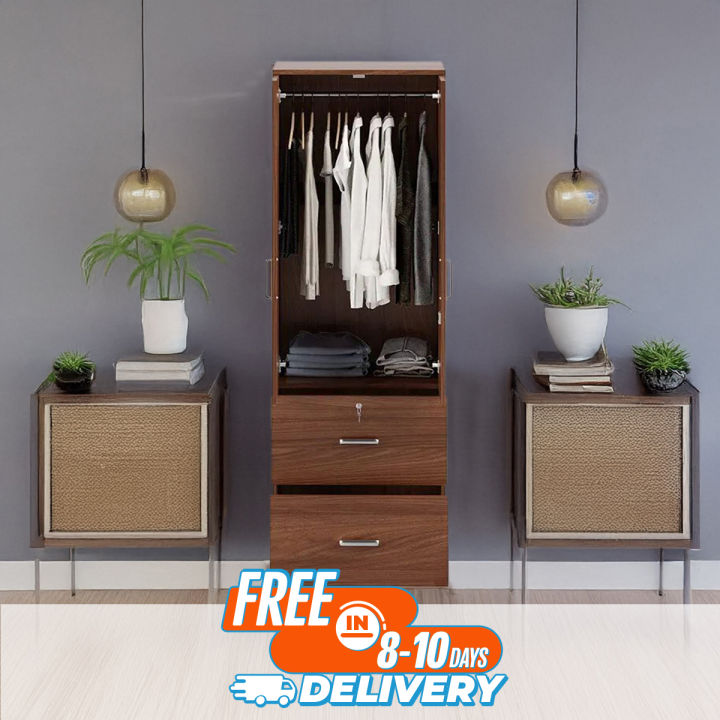 2 Part Almirah with coat hanger shelf & 2 Locker Drawer Alamary / Laminated Board Wardrobe2 Door Almira - Modern Home Furniture
