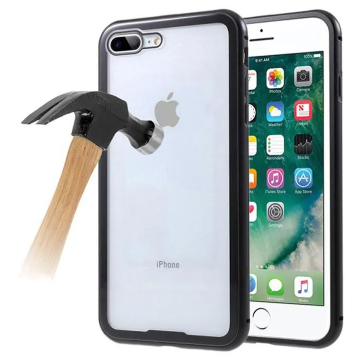 Apple iPhone 7 Plus / Apple iPhone 8 Plus - 360 Degree Magnetic Adsorption Case Metal Frame Tempered Glass Back with Built-in Magnet Cover