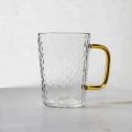 Premium Borosilicate Glass Mug with Large Yellow Handle, Funnel Shape, Dishwasher Safe - Lightweight, Classic Style, 400ml Capacity, Clear Round Glass for Tea, Coffee, and Cold Drinks.. 