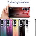 Biruiqu For Samsung Galaxy S25 FE Gradient Tempered Glass Back Soft Silicone Edge Case Cover. 