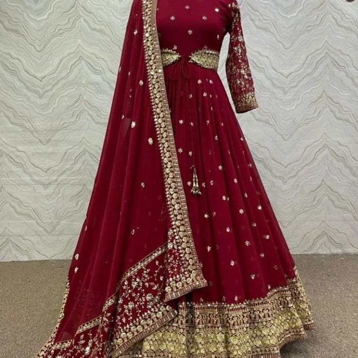 Georgette Embroidery New Stylish SemiStitched Party Long Gown For Women