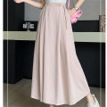 Seoulish Cotton Pleated Long Skirts for Women 2024 New Summer Spring Elegant Solid Elastic High Waist A-Line Midi Skirts Female.