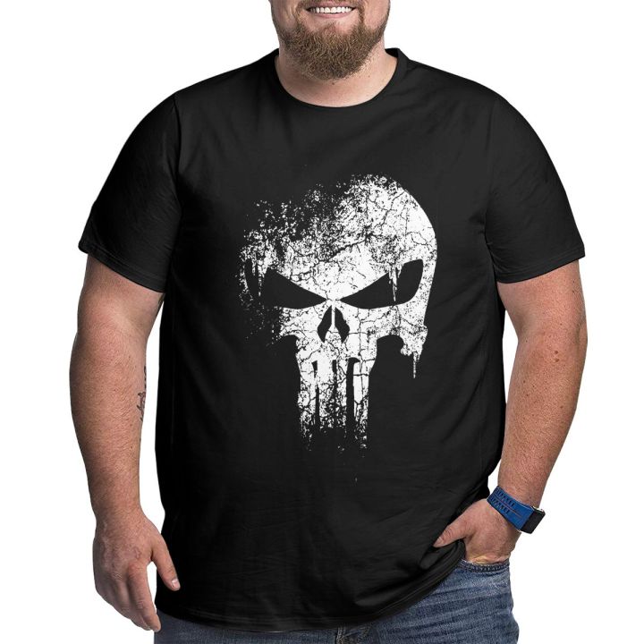 Punisher Skeleton Skull T Shirt Men 100% Cotton Amazing T-Shirt Crew Neck Big Tall Tees Short Sleeve Clothes Large 4XL 5XL 6XL