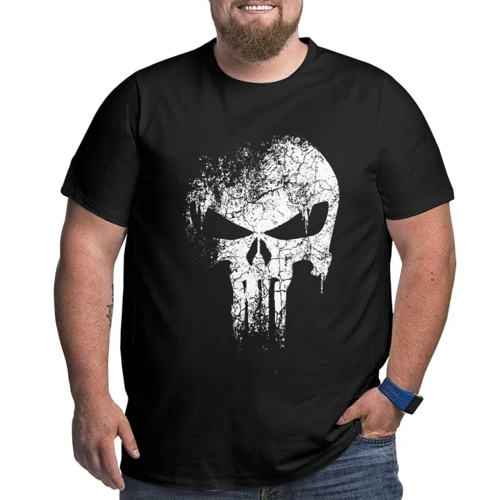 Punisher Skeleton Skull T Shirt Men 100% Cotton Amazing T-Shirt Crew Neck Big Tall Tees Short Sleeve Clothes Large 4XL 5XL 6XL