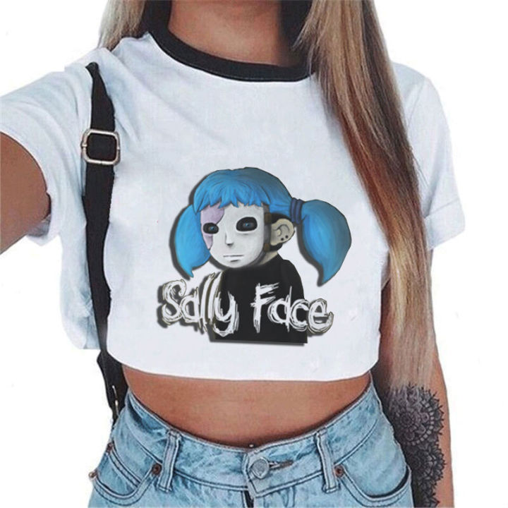 Harajuku Sally Face Crop Top Fashion European and American Cartoon Mask Print Women's Crop Top T-Shirt