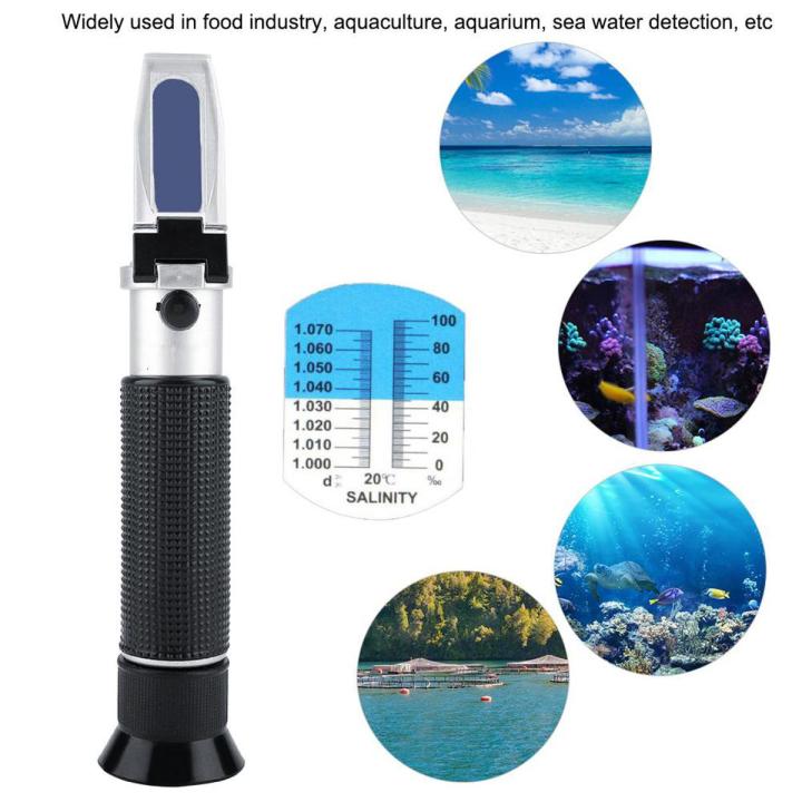 Salinity Refractometer with ATC Refractometer for Seawater, Pool, Testing,Scale-Specific Gravity 0-100PPT & 1.000-1.070