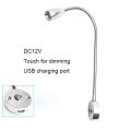Black  DC12V 24V 3W RV Boat LED Reading Light with USB Charing rt, Gooseneck Touch Dimmable Yacht Truck Map Chart Lamp. 