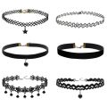 6PCS Women Black Velvet Choker Necklace Girl Lace Choker Tattoo Necklace Pendant. 