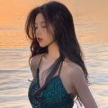 New Center-Parted Wig Women's Natural & Fluffy Mid-Length Long Hair Face Trimming Eight Words without Bangs Korean Style Micro Volume Full-Head Wig Style. 