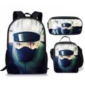 Bandai Naruto School Bag Printed Lunch Bag Pencil Case Backpack Three-piece Set Gifts Backpack Lightening Zipper Shoulders. 