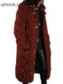 2022 Autumer Winter Long Sleeve Top Crew Neck Women Sweater Knit Cardigan Pull Button Thick Warm Loose Casual Long Coat Oversize.