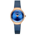 CURREN 9028 Royal Blue Mesh Stainless Steel Analog Watch For Women - RoseGold & Royal Blue. 