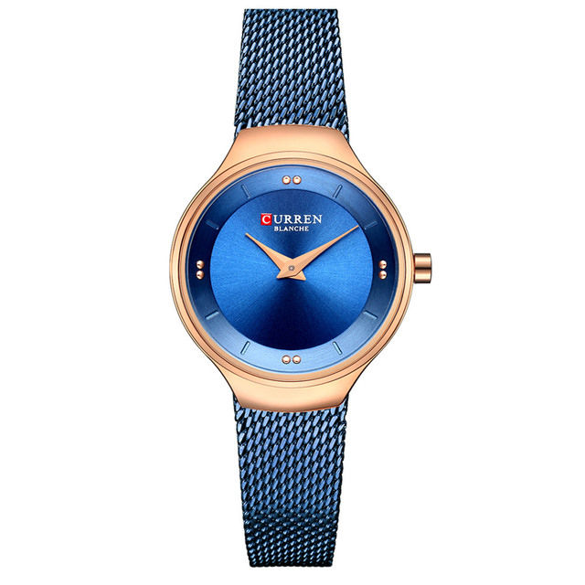 CURREN 9028 Royal Blue Mesh Stainless Steel Analog Watch For Women - RoseGold & Royal Blue