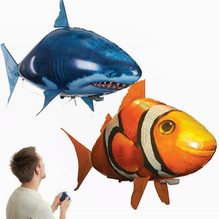 Toy Remote Control Air Swimmers Flying Shark And Clownfish Through The Room for Kids Children DIY Plastic Inflatable Balloon Toy