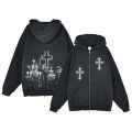 Y2K Zip Up Hoodie for Men Cross Print Loose Long Sleeve Pullover Women Retro Harajuku Sweatshirts Oversized Goth Hip Hop Jacket. 