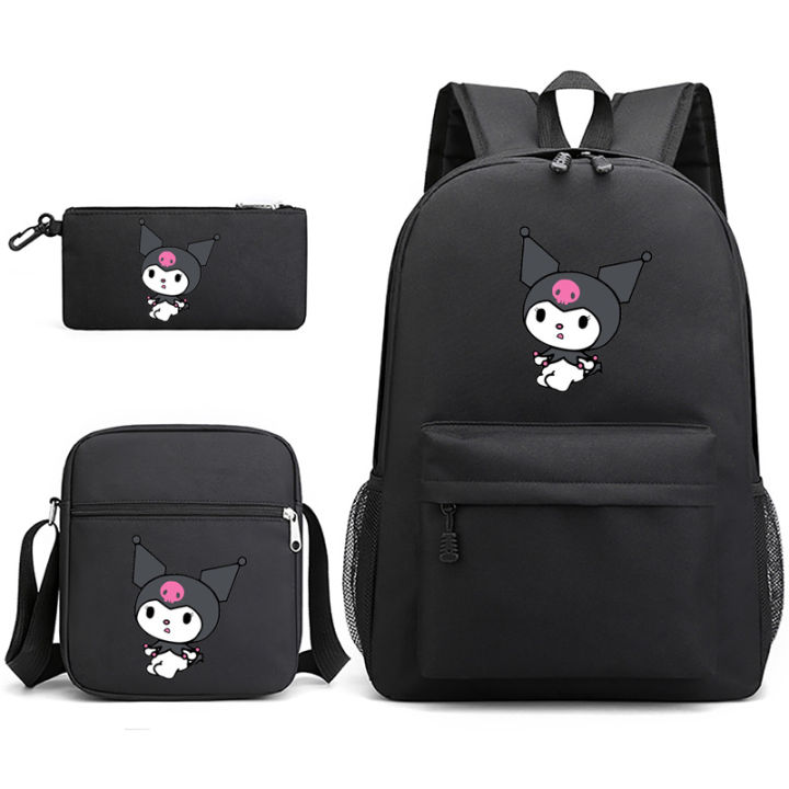 My Melody Kuromi Printed School Bag 3 Piece Set Pencil Case, Shoulder Bag, Backpack, Student Hugh