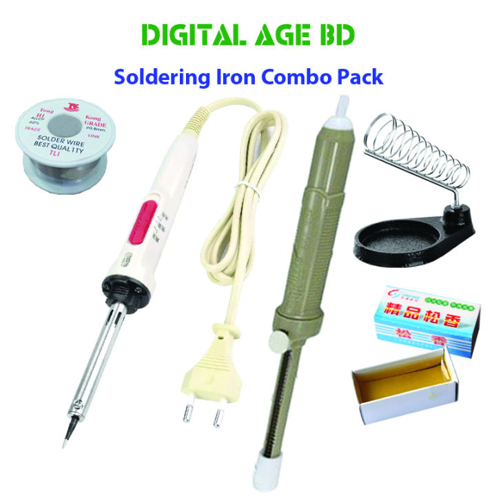 Adjustable Soldering Iron Combo Pack ( Adjustable Soldering Iron 60 Watt, Iron Stand, Soldering Wire Lead, Big size De-soldering Pump , Soldering Rosin)