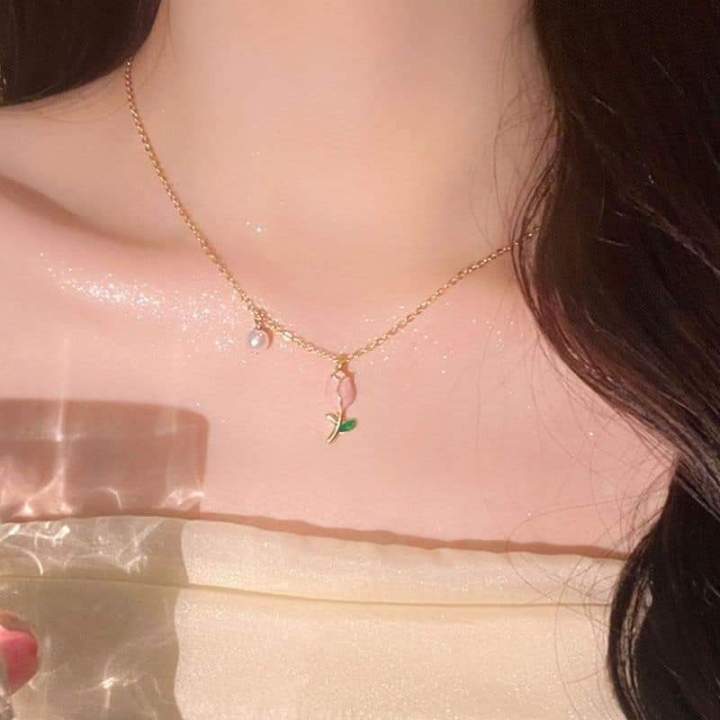 Cute%20Tulip%20Flower%20Shaped%20Pendant%20Peach%20Pearl%20Flower%20Chain%20For%20Women%20-%20Image%202