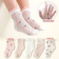 Kids Socks 5 Pairs/Lot Spring Summer Cotton Girls Boys Cute Flowers Pattern For Children Baby Princess Mesh Socks 0-12 Years Old. 
