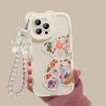 Cute 3D Rainbow Bear Ear Flower Transparent Hang Phone Chain Silicone Case for iphone 15 14 Pro Max 13 12 11 X XR XS Soft Cover.