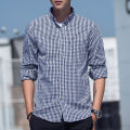 Yfashion Men Soft Cotton on Shirt Long Sleeve Plaid Pattern Casual Shirt.