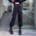 Black Cargo Pants Women Streetwear Harajuku Gothic High Waist Trousers Techwear Kpop Oversized Autumn Winter Loose Pants.