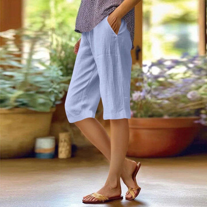 Women%E2%80%99s%20Relax%20Wear%20Capris%20Cotton%20Pants%20Drawstring%20Elastic%20Waist%20Pants%20Casual%20Cropped%20Trousers%20Daily%20Breeches%20Five%20Half%20Pants%20Pantalone%20-%20Image%206