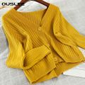 OUSLEE 2021 Cardigan Sweater Women Spring Long Sleeve Short Sweaters Female Ribbed Knitted Jumper Tops Femme Casual Soft Outwear. 
