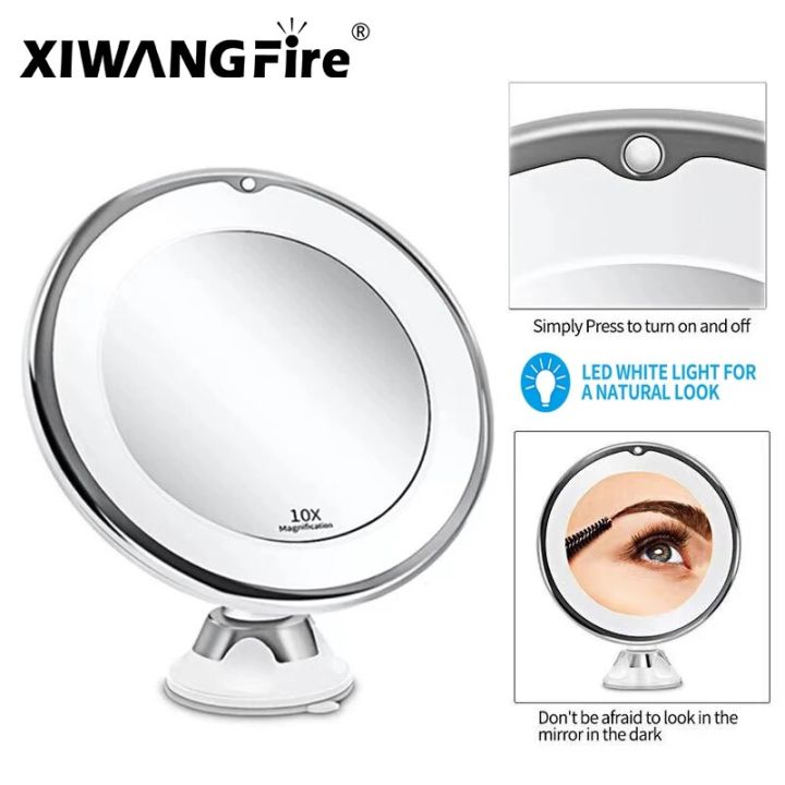 Flexible 10X Magnifying Mirror LED LightingTouch Screen Makeup Light Portable Dressing Table Makeup Vanity Lamp Use AAA Battery