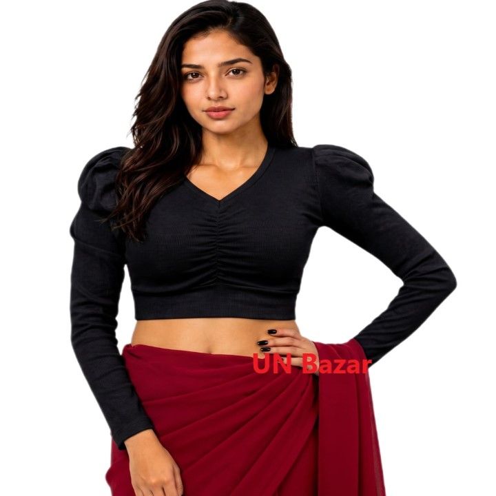Elegant%20Long%20Sleeve%20Ribbed%20Crop%20Top%20Blouse%20with%20Puff%20Sleeves%20for%20Women%20-%20Image%202