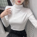 Double-Sided Dralon Bottoming Shirt Women's Half Turtleneck Autumn and Winter Shiny Long Sleeve T T-shirt Solid Color Slim Fit Warm Inner Wear Blouse. 