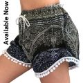 Digital Printed Lace Waist Elastic and Drawstring Soft and Comfortable Fashionable Casual Shorts for Women. 