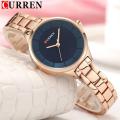 Curren 9015 Women'S Watch Luxurious Stainless Steel Women'S Watch-Rose Gold And Blue Color. 