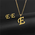 New Simple Gold Color A-Z 26 Letters Initial Pendant Necklace Set for Women Couple Stainless Steel Alphabet Name Chain Choker.