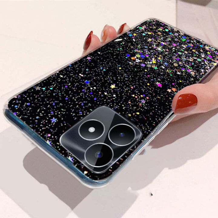 For Realme Note 50 4G Case Glitter Bling Sequins Starry Sky Transparent Soft Full Stars Moon For Realme Note 50 Back Cover