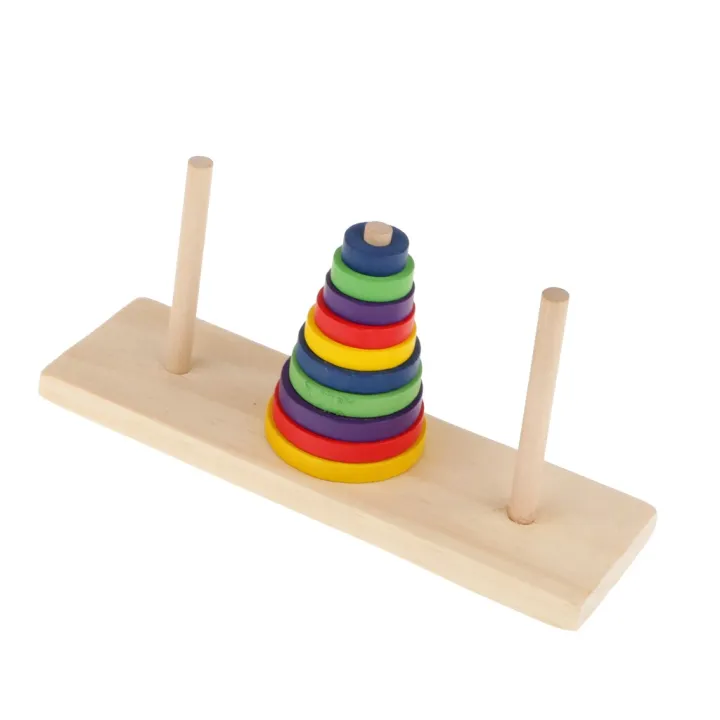 Tower%20of%20Hanoi%20Wooden%20Puzzle%2010%20Rings%20Geometric%20Stacker%20Kids%20Developmental%20Toy,%2010%20Colorful%20Pieces%20-%20Image%202