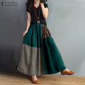 Ladies Summer Pockets Elastic Waist Maxi Faldas Tunic Print Skirt Women Patchwork Vestidos Casual Saia Robe Femme.