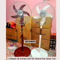 Defender Full Stand Solar Fan 16 Inch  5 Blade 16 Inches 12V DC Stand Fan Solar Fan / 12v DC FAN / 16 Inch DC Fan -1 PCS -Power Source: 12V Battery or Solar. 