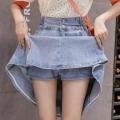 Spring Denim Skirt Women plus Size High Waist Anti-ExposureaElastic Waist Mid-Length Pleated Skirt FatMMOutfit.