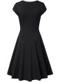 Female Solid Dress Knee-Length Short Sleeve Summer Empire Pleated Dresses A-line V-neck Simple Laides Casual Club Party Dress.
