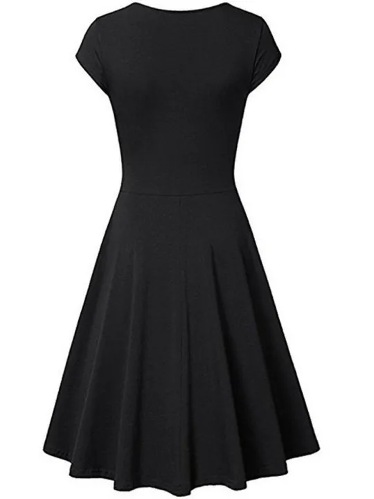 Female%20Solid%20Dress%20Knee-Length%20Short%20Sleeve%20Summer%20Empire%20Pleated%20Dresses%20A-line%20V-neck%20Simple%20Laides%20Casual%20Club%20Party%20Dress%20-%20Image%202
