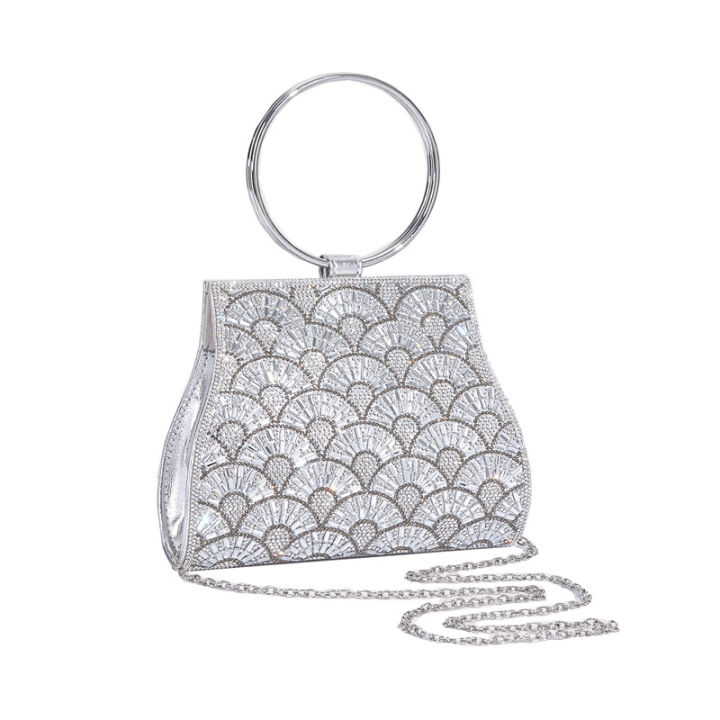 2023%20Cross-border%20Dinner%20Bag%20Light%20Luxury%20Handbag%20Women's%20Diamond%20PU%20European%20and%20American%20Chain%20Bag%20Silver%20Pie%20Opponent%20Bag%20-%20Image%203