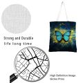 Butterfly Print Shoulder Bags Female Shopping Tote Black Canvas Foldable Reusable Casual Student Portable School Handbag Trendy. 