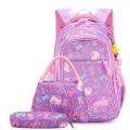 3Pcs Per Set Pink Bow Print Girl School Backpack Large Capacity Nylon Waterproof School Bags for Girl Lovely Girl Shoulder Bag-Purple 3310. 