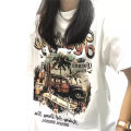 MAIKAO American Retro Fun Monogram Print Short Sleeve T-Shirt Women's Couple's Trendy Loose Casual Street Top.