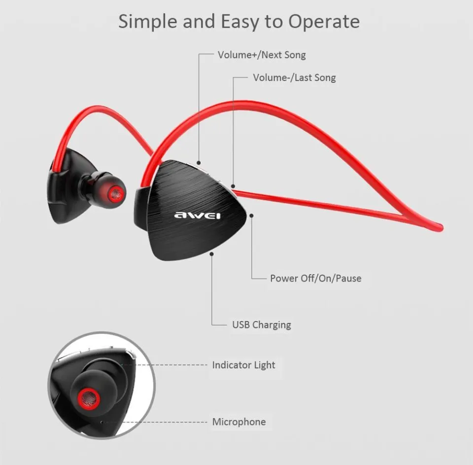 Awei A847BL Wireless Steady Earphone Ear Hooks Style Bluetooth Sports  Headphones | Daraz.com.bd