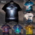 2024 Cosmic Fantasy Flying Saucer 3D Printing Men's And Women's T Shirt Cool Fun Alien Fun Casual Spaceship Kid Funny T-shirt.