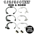 RGB LED Strip 1 to 2 3 4 Ways Output 3-PIN 4-PIN 10MM Female Connector Splitter RGB ARGB LED Strips Extension Cable.