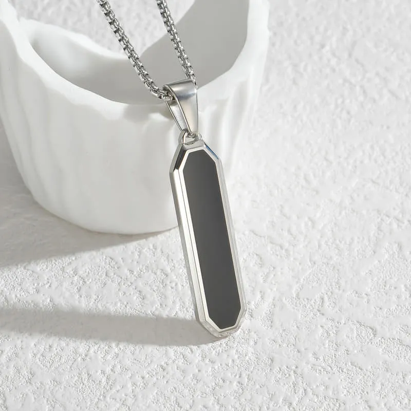 18K Gold Onyx Pendant Necklace - Mens Gold Necklace - Black Onyx Gemstone Pendant Men- Thin Gold