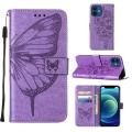 lthmy for iPhone 12 Butterfly PU Leather Flip Wallet Card Slots with Hand Strap Stand Cover case. 